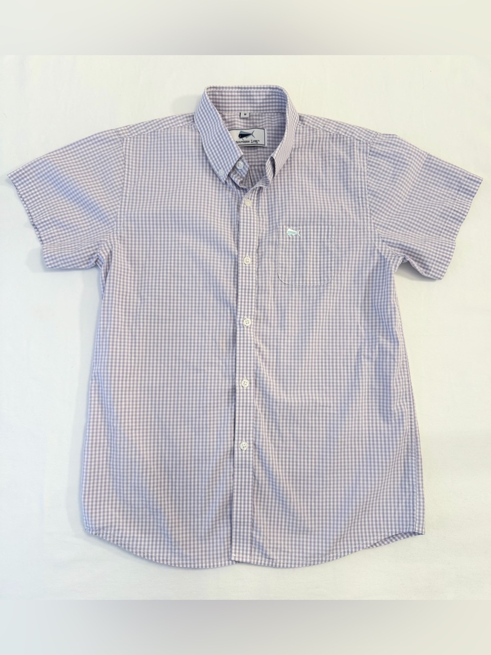 Southern Lure Classic Short-Sleeve Check Button-Down in Light Purple Size Medium